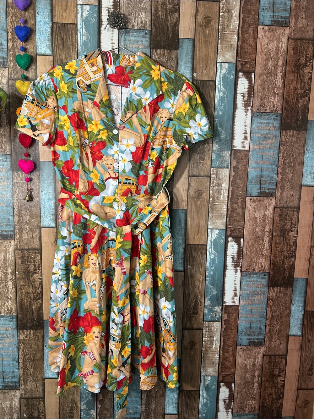 Vintage-Style Floral Pinup button down Dress in Multi-Color